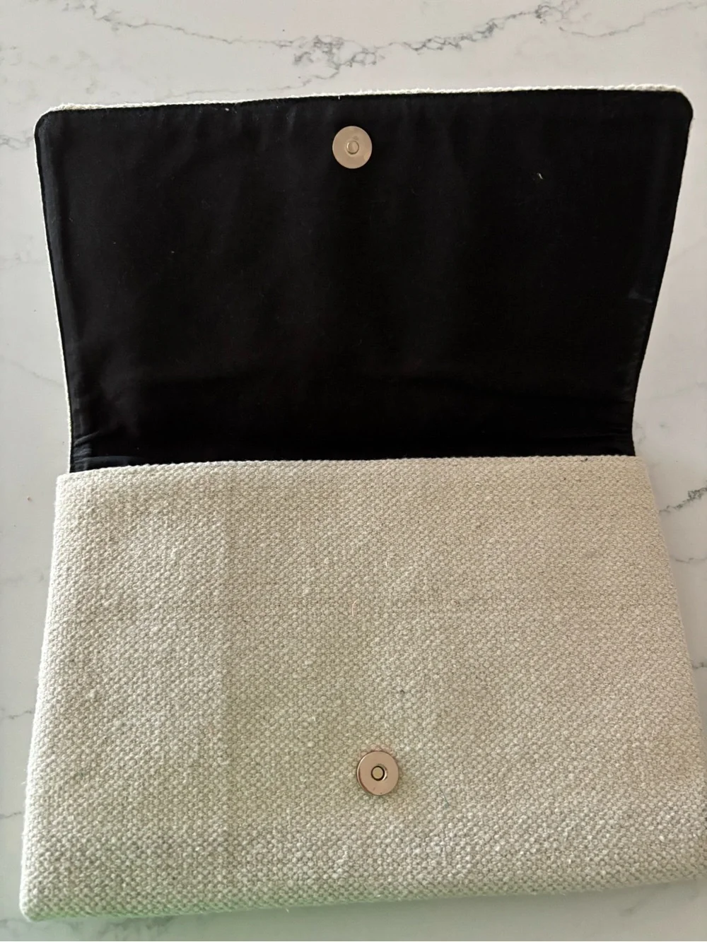 Stella & Dot Neutral Fold-Over Clutch with Multi Pom Poms